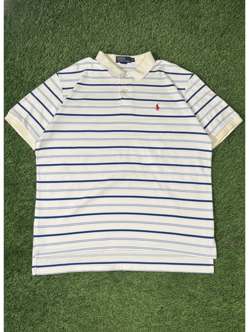 Vintage Polo Ralph Lauren Striped Cotton Polo Shirt White Blue Mens XL